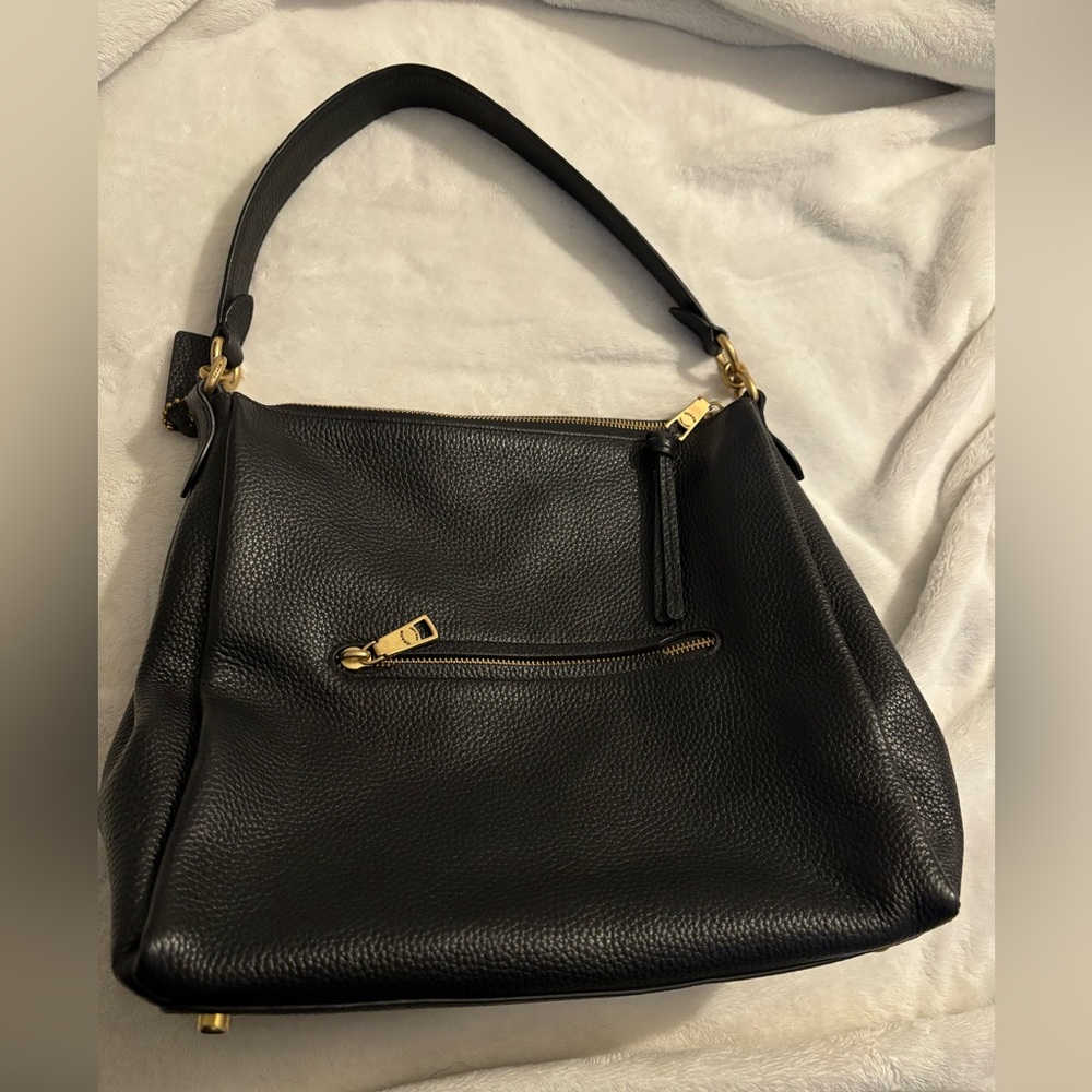 Coach Black Leather Hobo Bag with Gold Accents